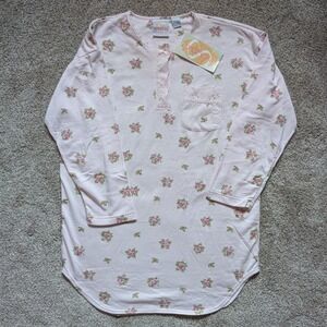NWT VTG Season Womens Long Sleeve Sleep Dress Nightgown One Size XL Pink Floral